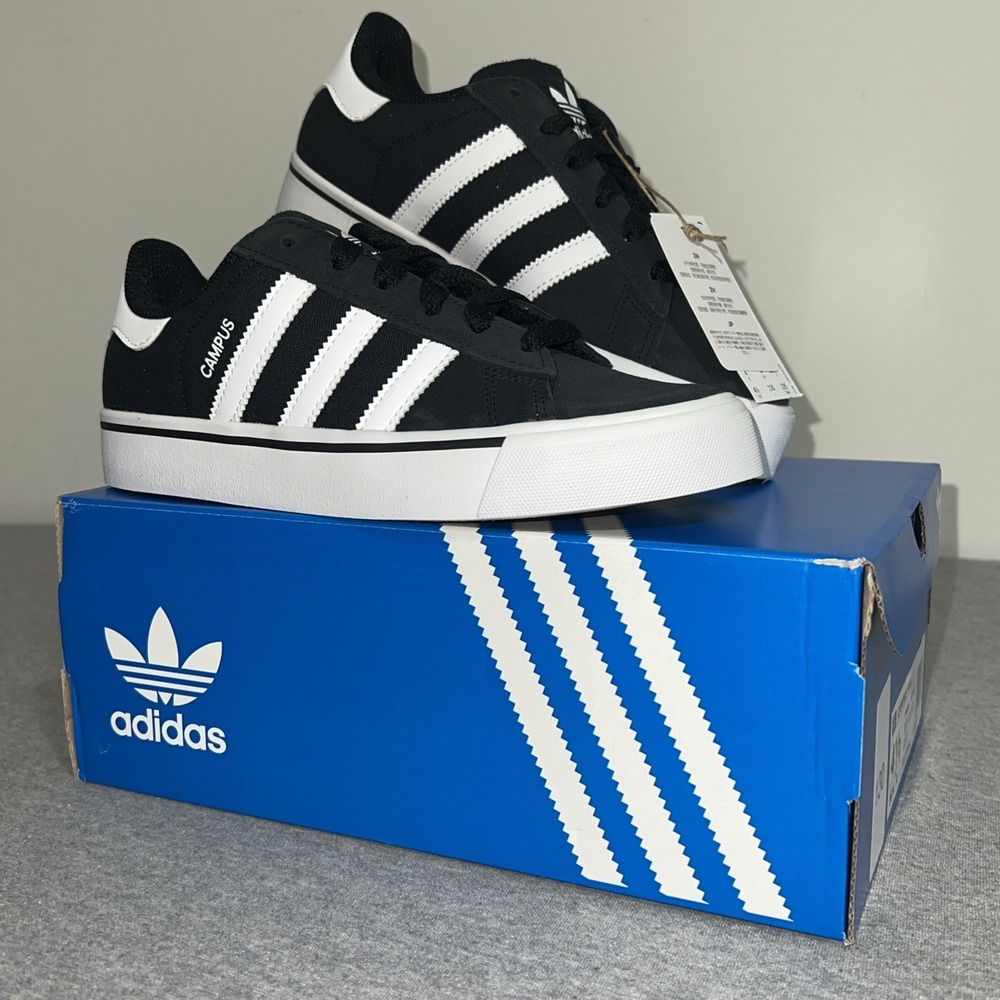 Adidas Campus Vulc J Black White Retro Sneakers Womens 6.5 Kids 4.5 IH8038